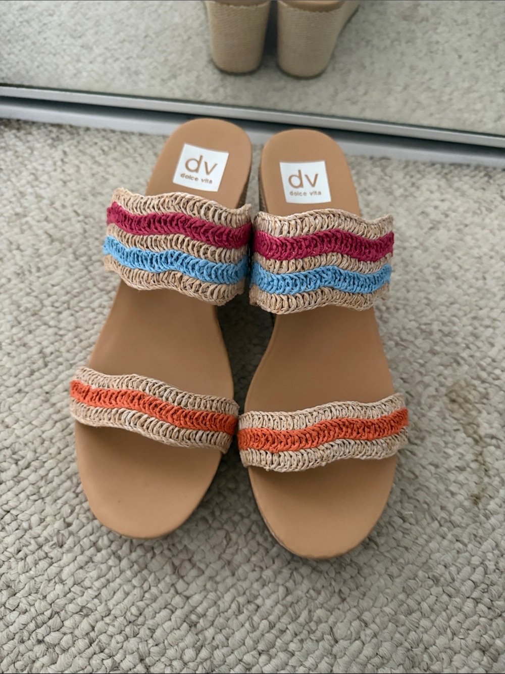 Dolce Vita Beige Sandals with Multi-Color Crochet Straps
